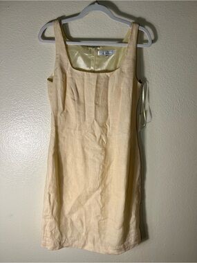 Andrea Polizzi Sleeveless 100% linen Square-Neck Midi Dress in yellow blush 10